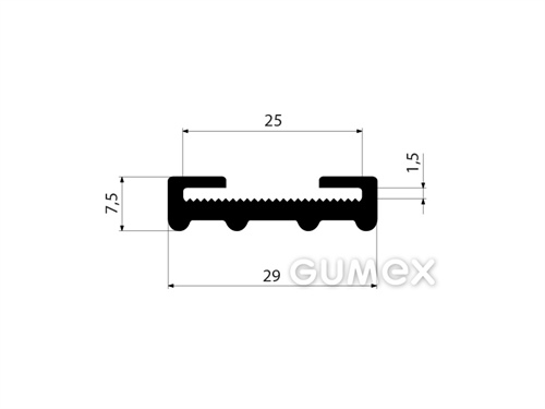 Gumový profil tvaru "C", 29x7,5mm, na hrúbku plechu 1,5mm, na šírku plechu 25mm, 2-prúd, 70°ShA, EPDM, -40°C/+100°C, čierny
